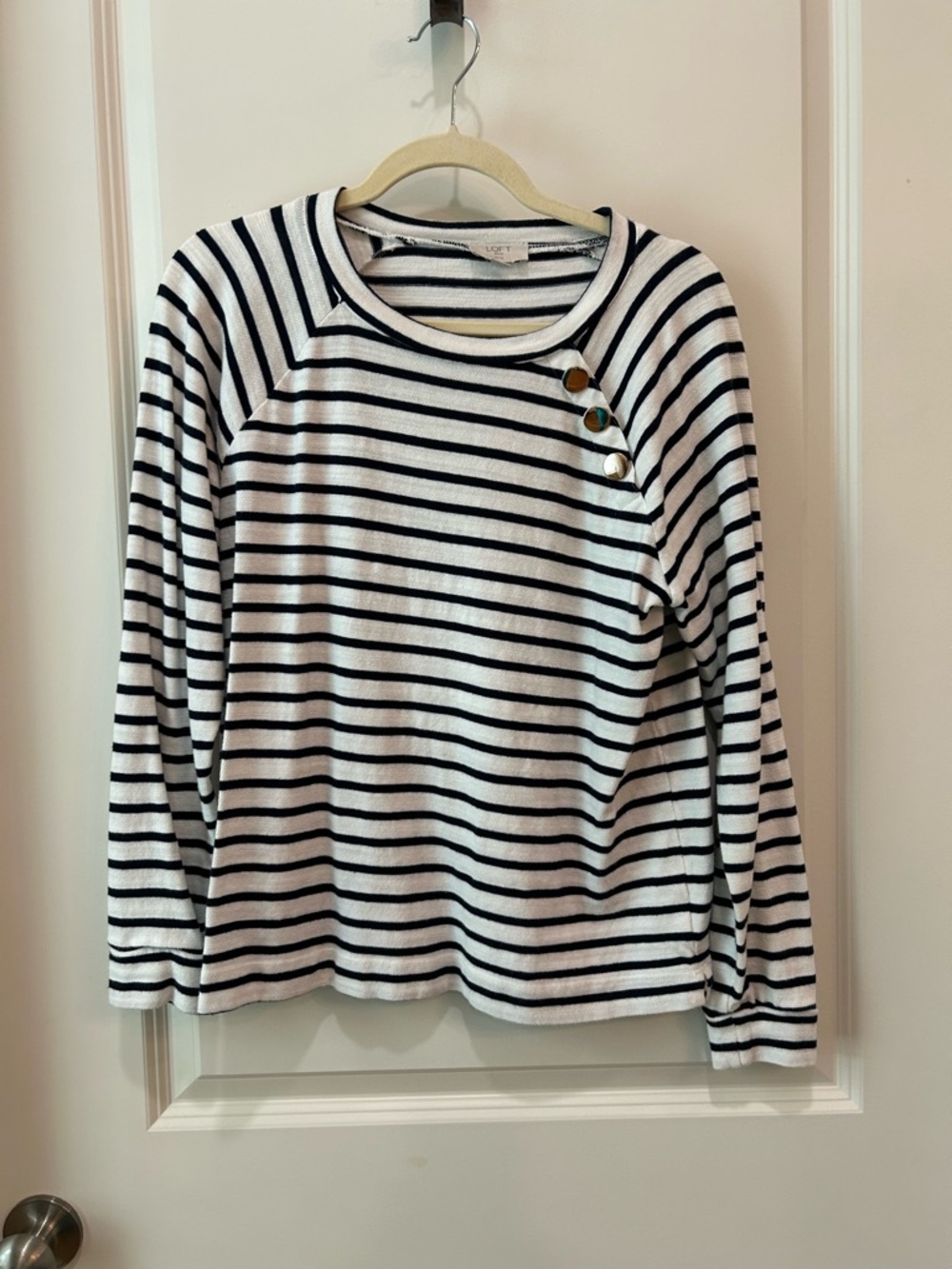 LOFT Black & Navy Striped Long-Sleeve Top with Shoulder Buttons